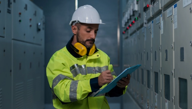 Engineer monitoring the temperature of an electrical asset